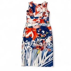 Gabby Skye Career Wear Geometric Print Pencil Midi Dress Size 6